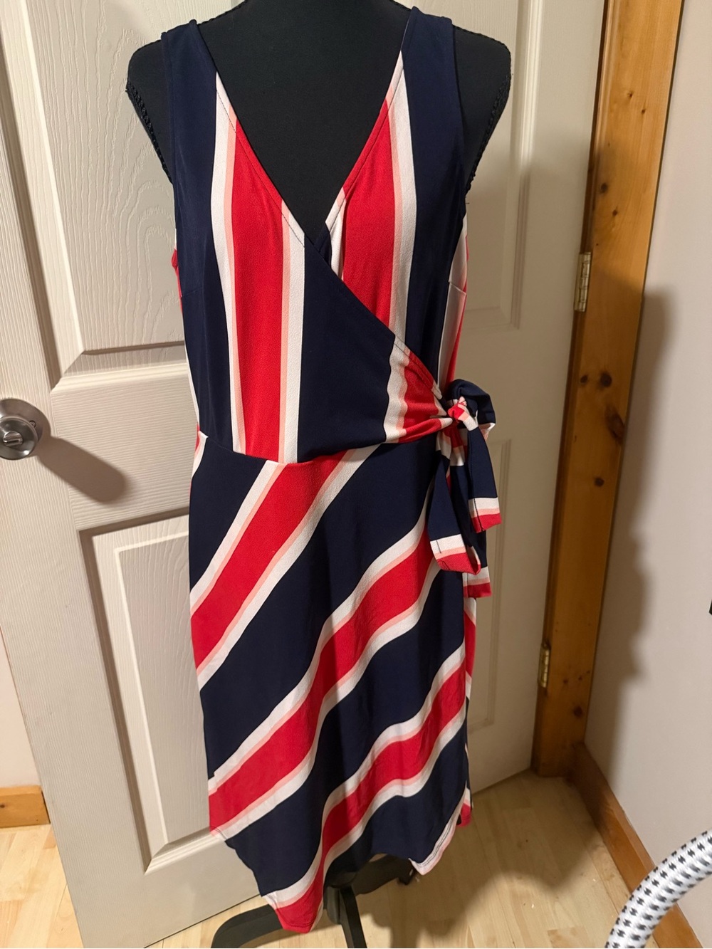 Express Sleeveless Navy, Red & White Surplice Dress, Size L